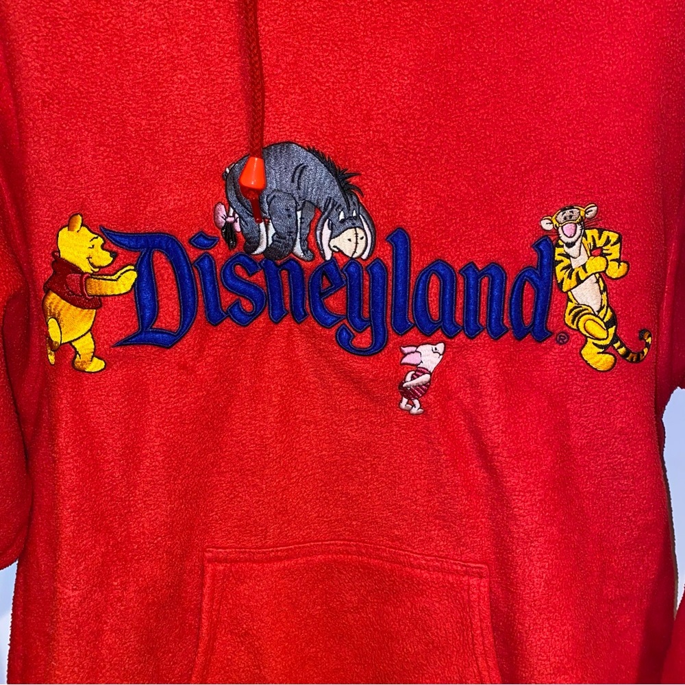 VTG Disneyland Tigger Eyore Piglet Red Hooded Fleece Sweatshirt XS Oversized M